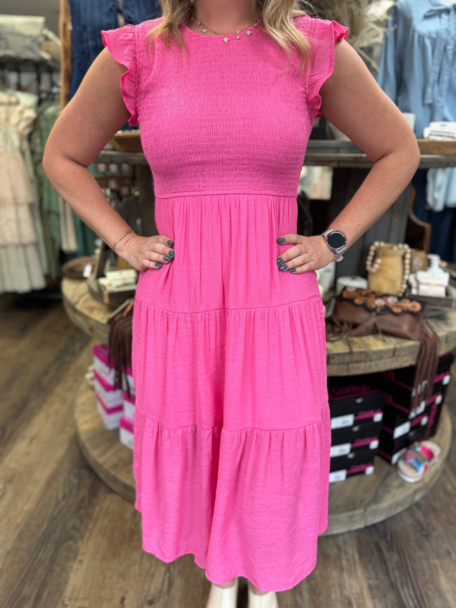blu pepper pink dress Pepper- Smocked Tiered White Heart Printed Sleeveless Scale IT Colour:multi floral placement print From Blu Pepper