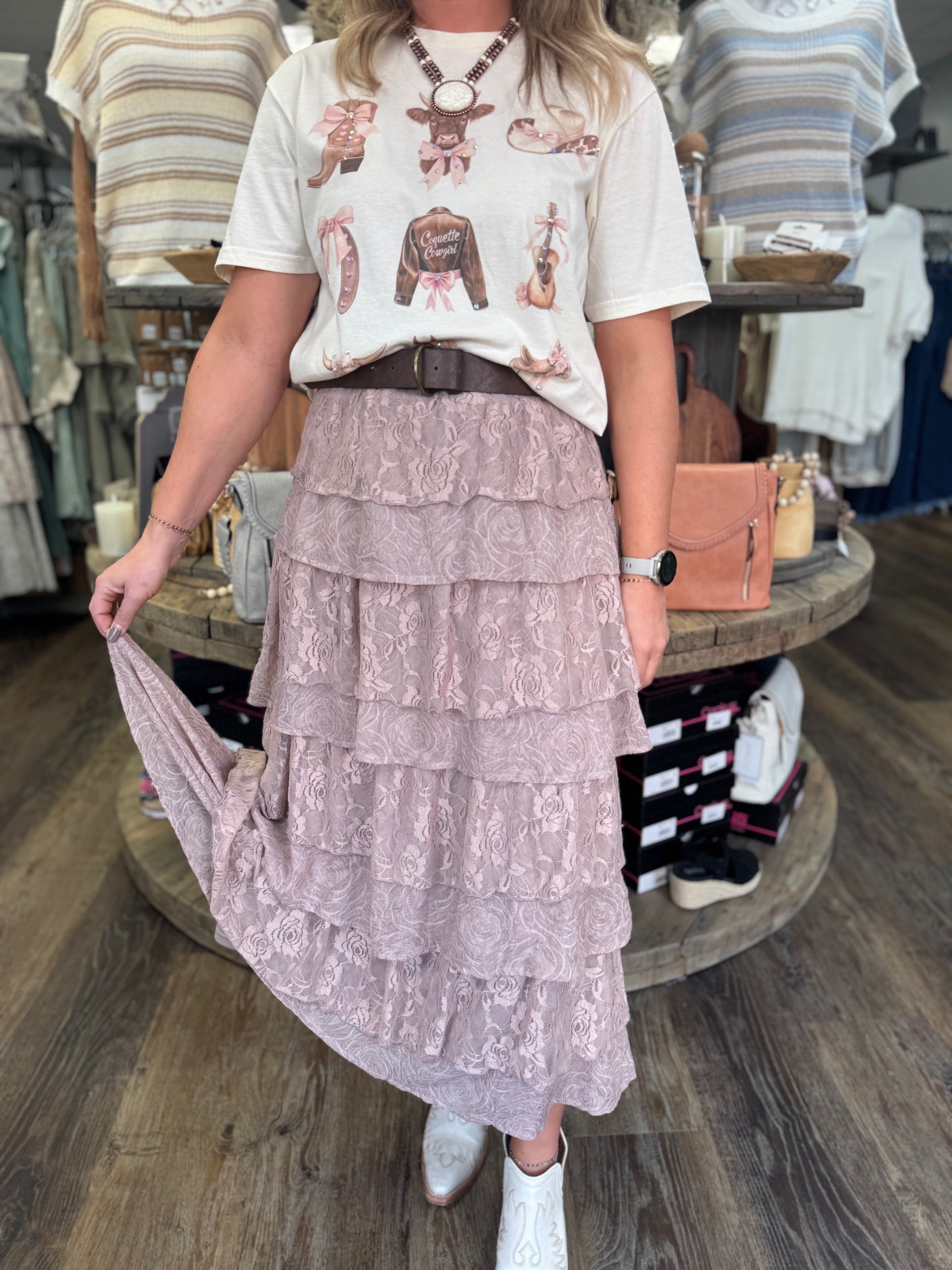 Listicle- Tiered Rose Lace Skirt | Simply Charming Boutique