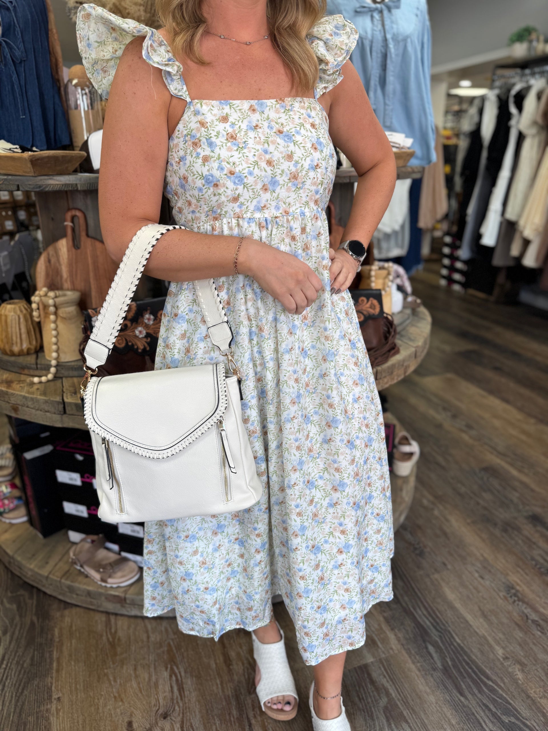 saylor dresses Quinnen Dress – Capri by Sunset & Co Goldie | Pink Floral Color:Classic Blue w/ Tattered Wash ruffledress